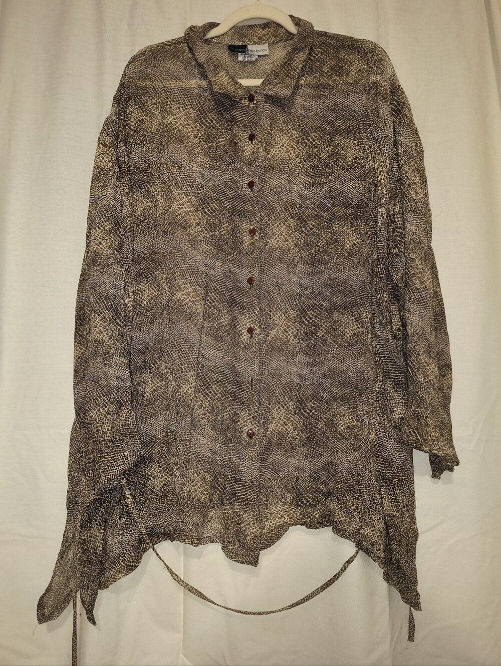 Plus Size Sheer The Career Collection Animal Print Blouse in Brown & White 3-4X